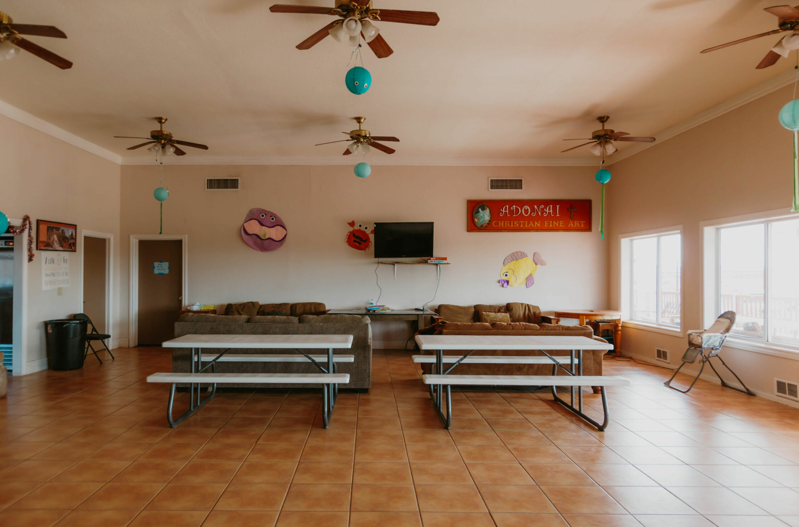 Large room with seating for dining